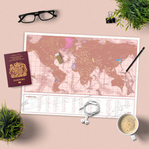 Cestovná stieracia mapa sveta - ružovo zlatá